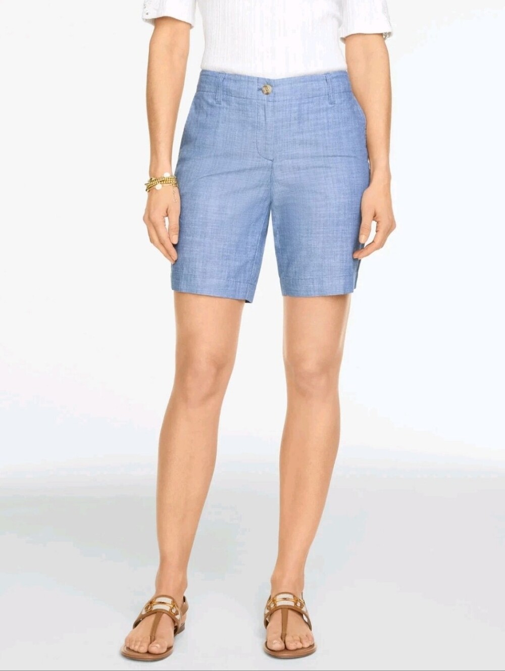 NWT Talbots Blue Chambray Relaxed Chino Shorts 6" Size 10 Petite 100% Cotton